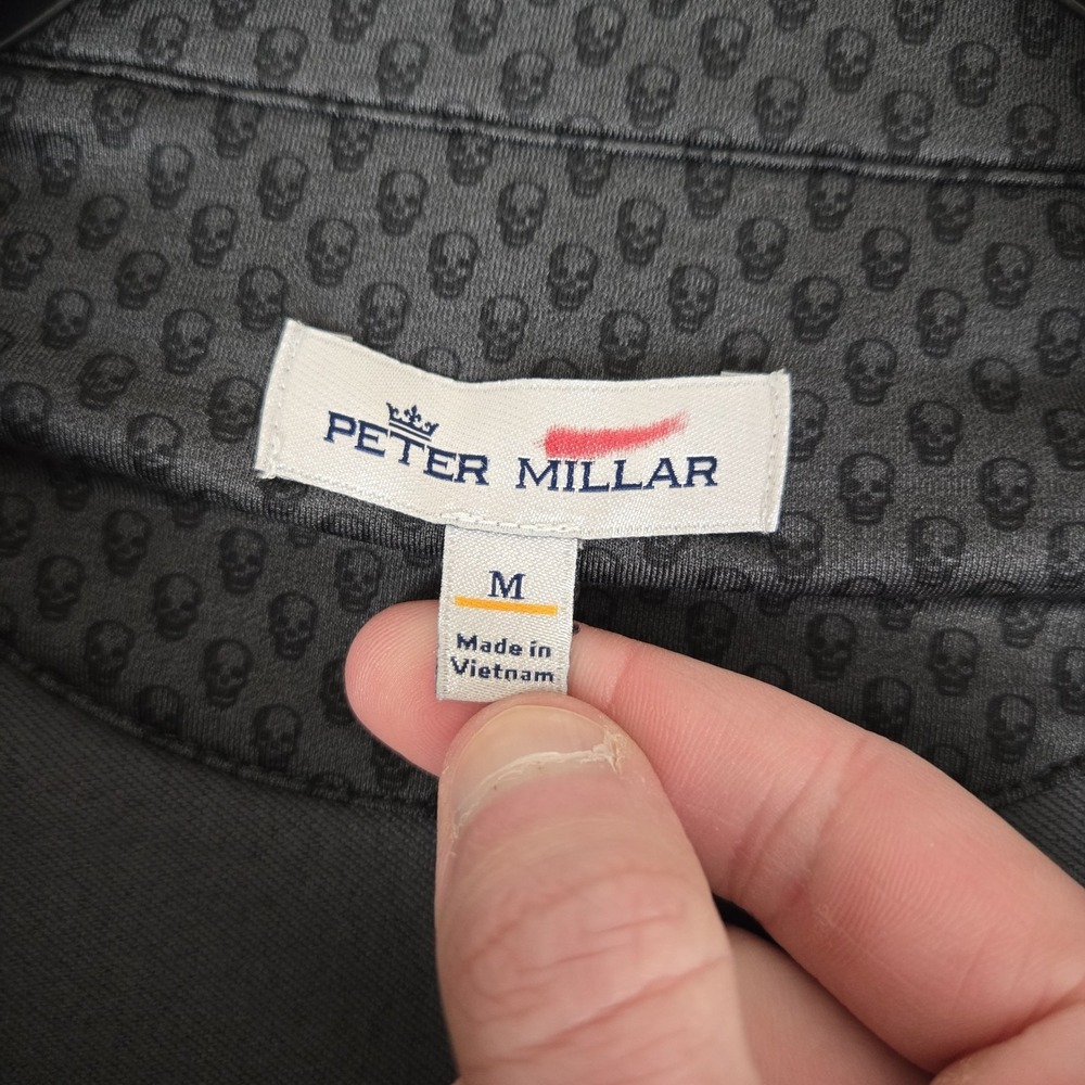 Peter Millar Perth Pullover Men Medium Gray Skull Print 1/4 Zip Golf Performance - Picture 4 of 9